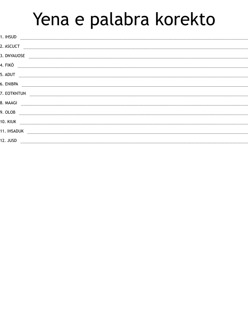 Yena e palabra korekto Word Scramble