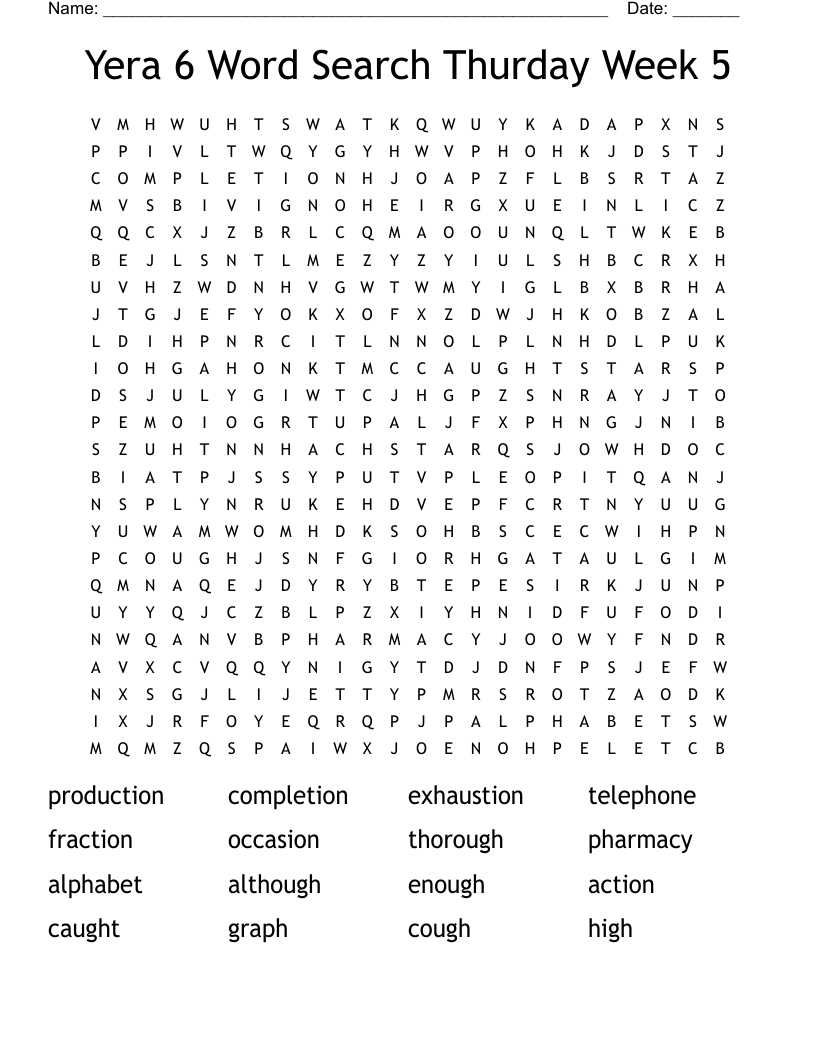 Yera 6 Word Search Thurday Week 5
