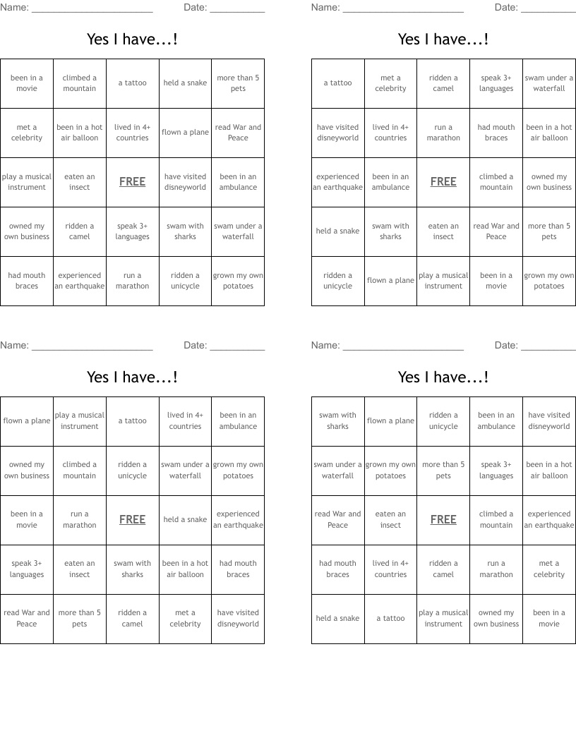 Yes I have...! Bingo Cards