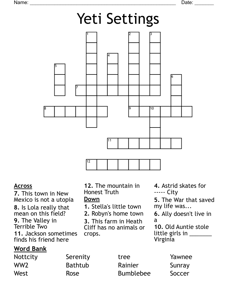 Yeti Settings Crossword