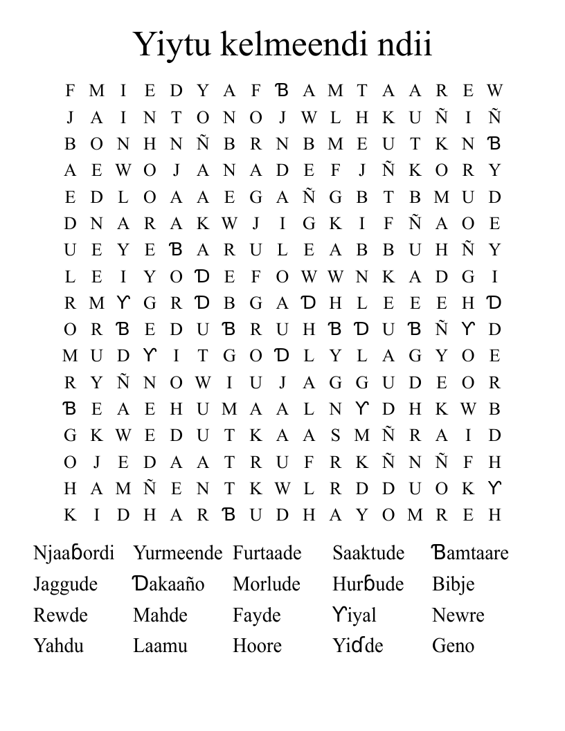Yiytu kelmeendi ndii Word Search