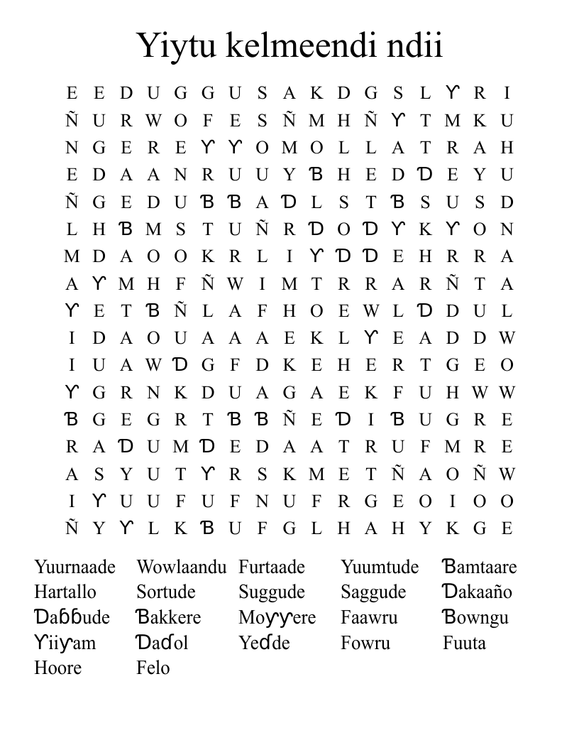 Yiytu kelmeendi ndii Word Search