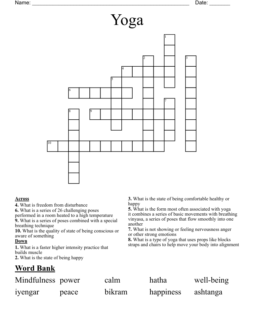 Yoga Crossword