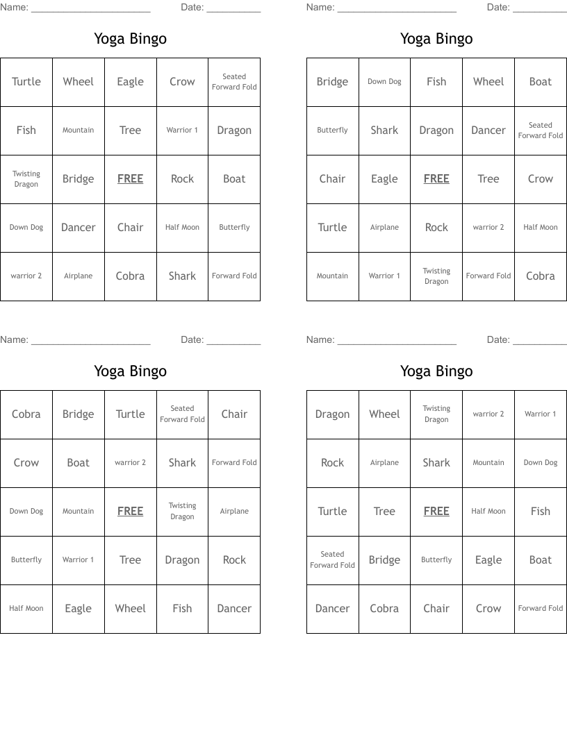 Yoga Bingo 