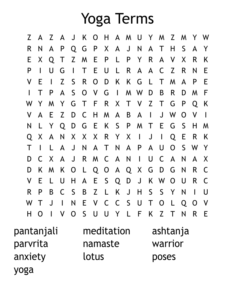 Yoga Terms Word Search