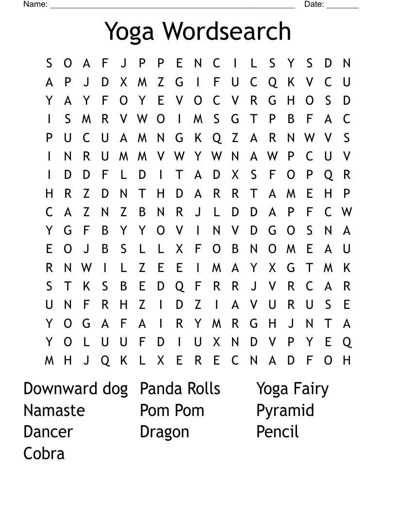 Yoga Wordsearch