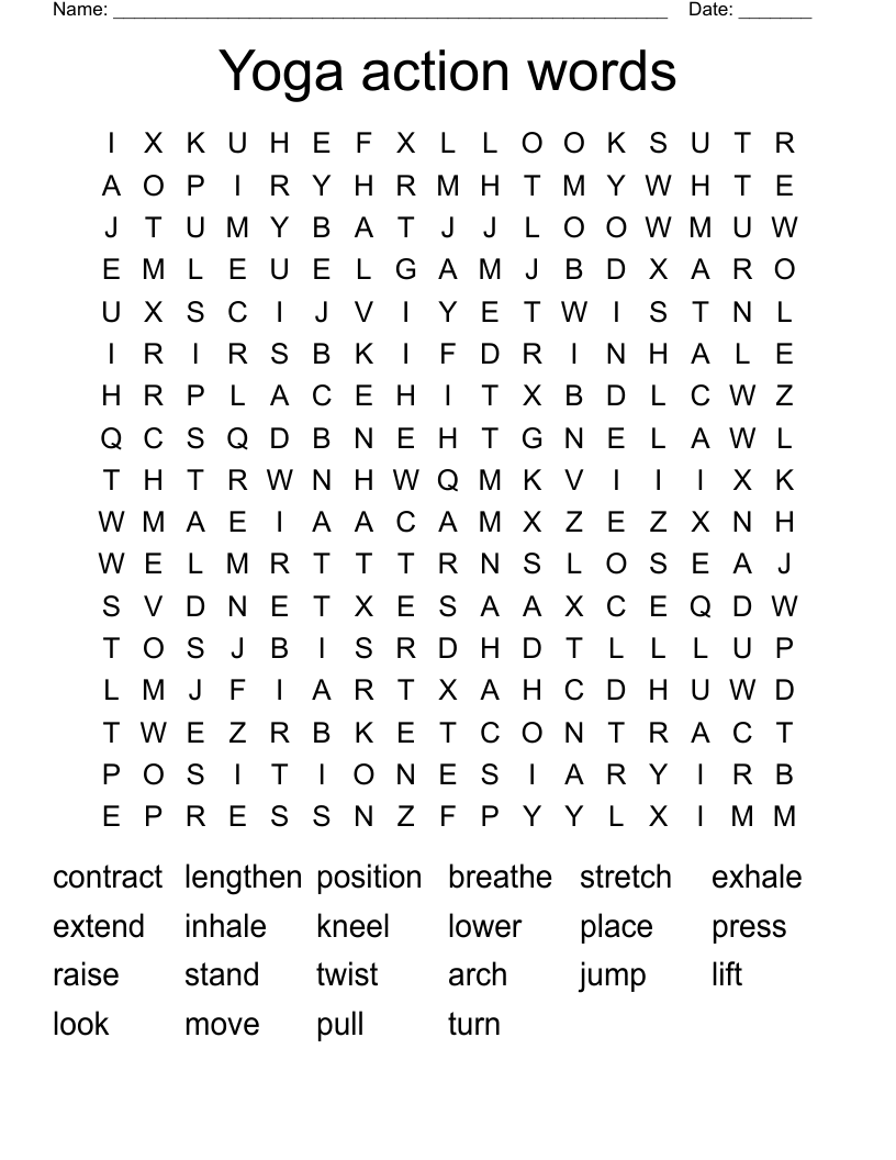 Yoga action words Word Search