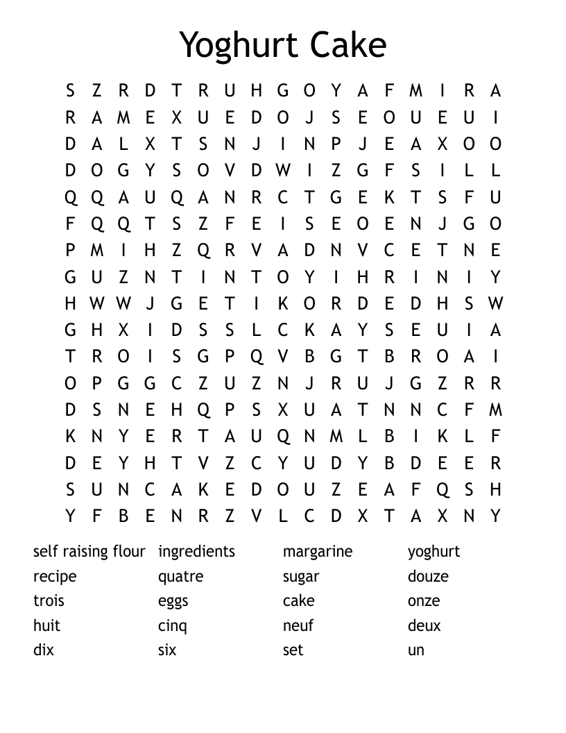 Yoghurt Cake Word Search