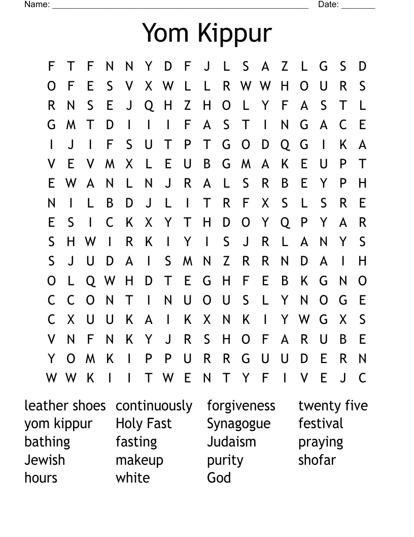 Yom Kippur Word Search