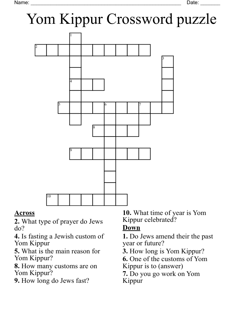 Yom Kippur Crossword puzzle