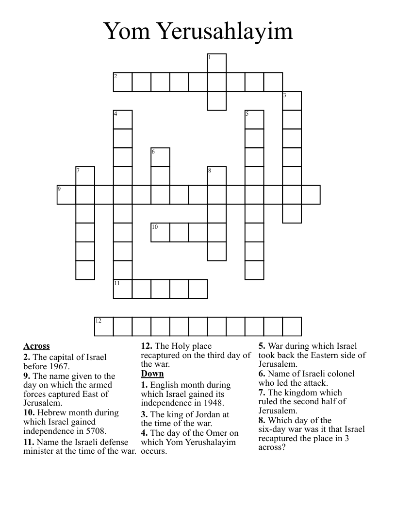 Yom Yerusahlayim Crossword
