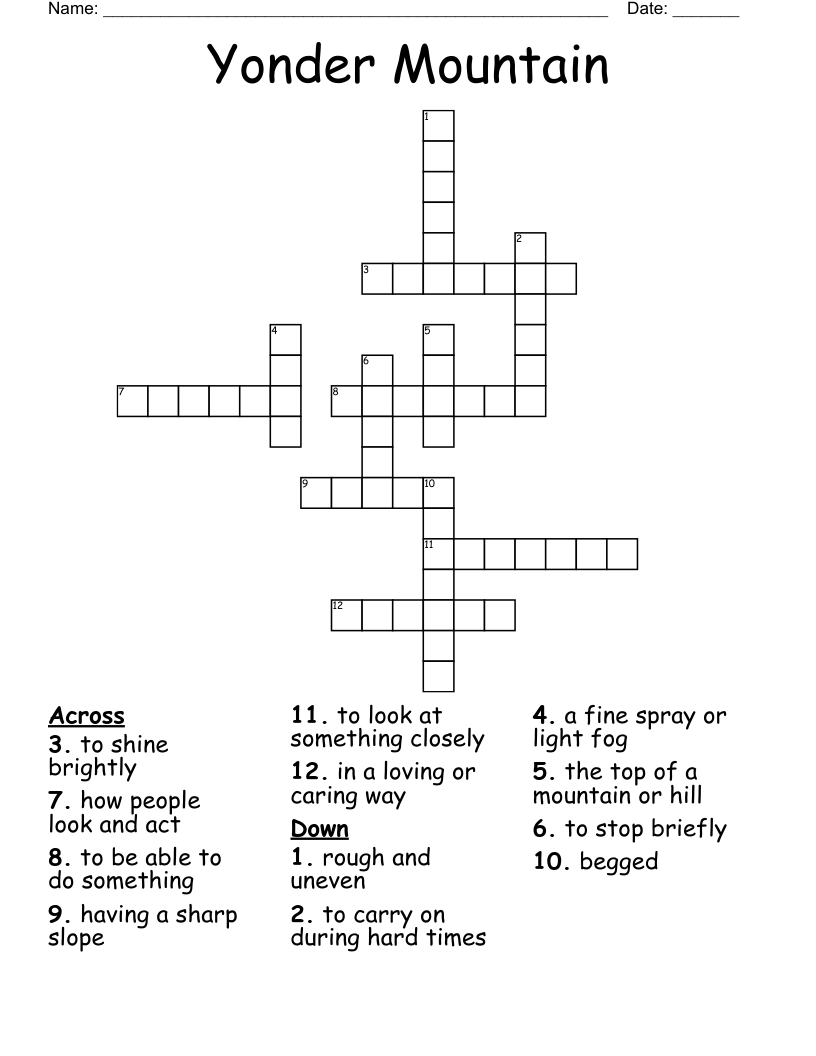Yonder Mountain Crossword