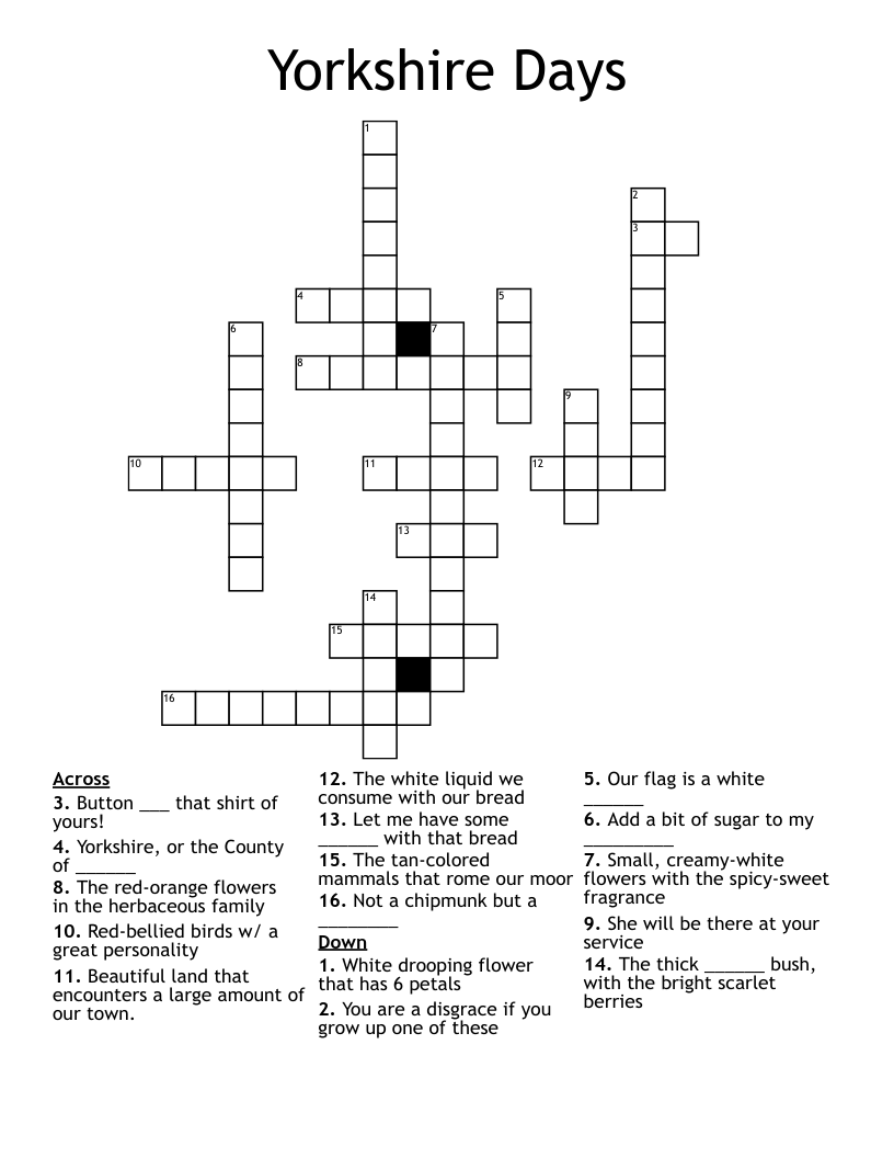 Yorkshire Days Crossword