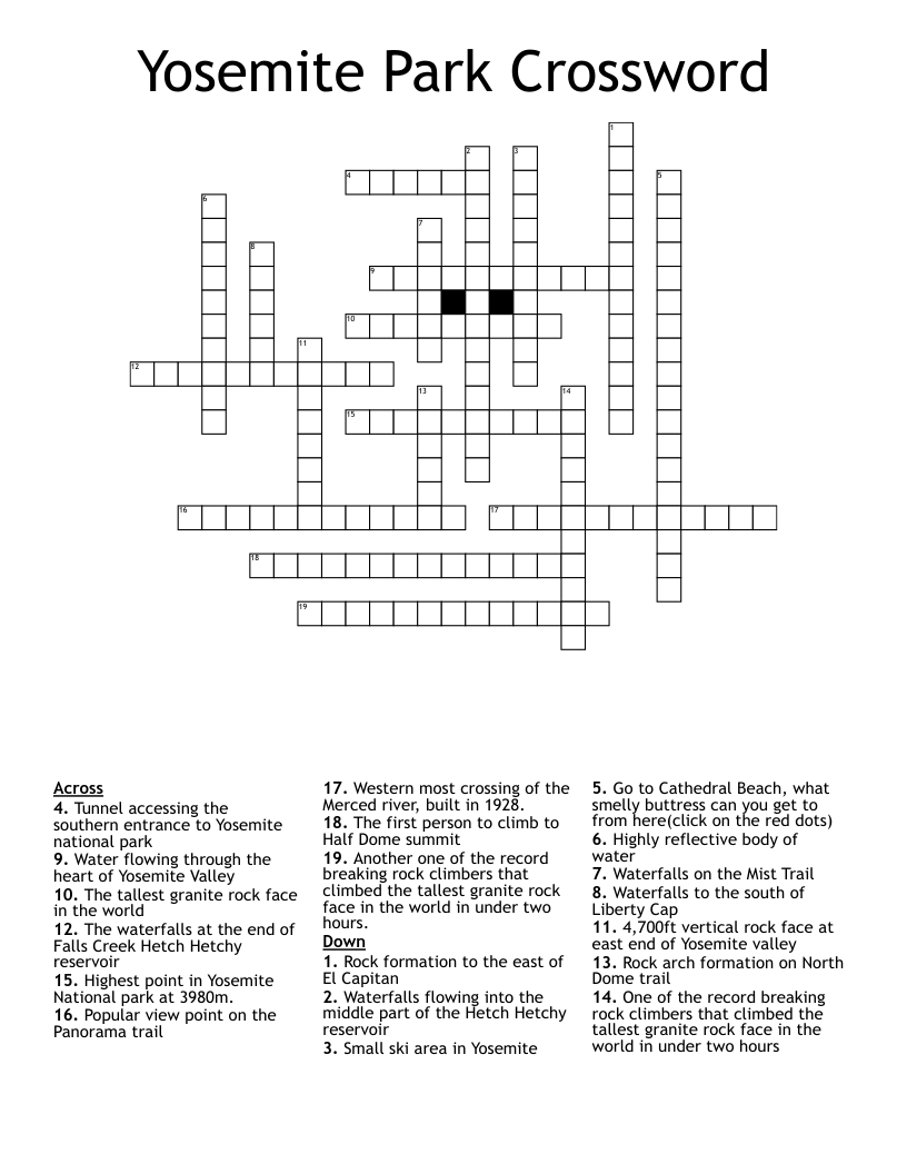 Yosemite Park Crossword