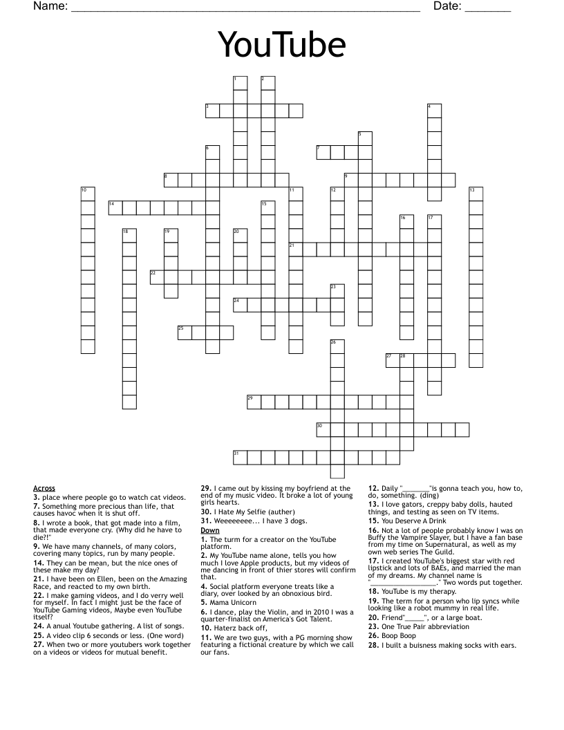 YouTube Crossword