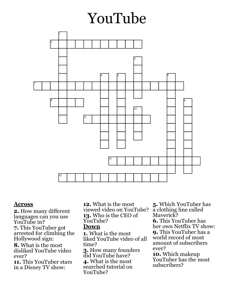 YouTube Crossword