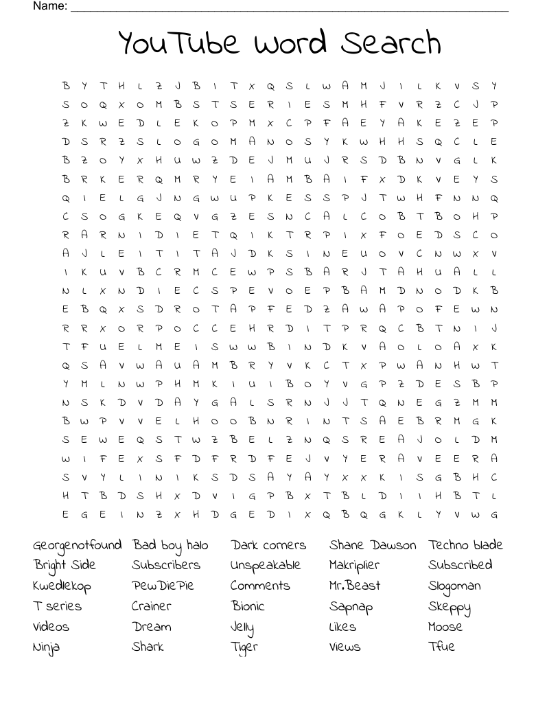 YouTube Word Search