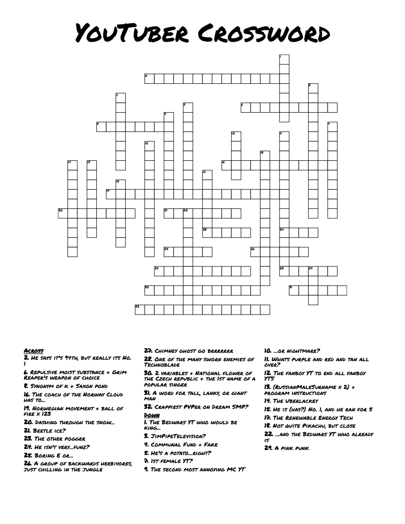 YouTuber Crossword
