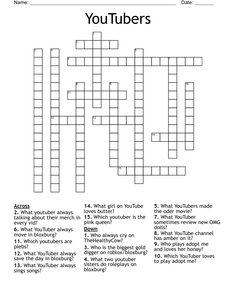YouTubers Crossword