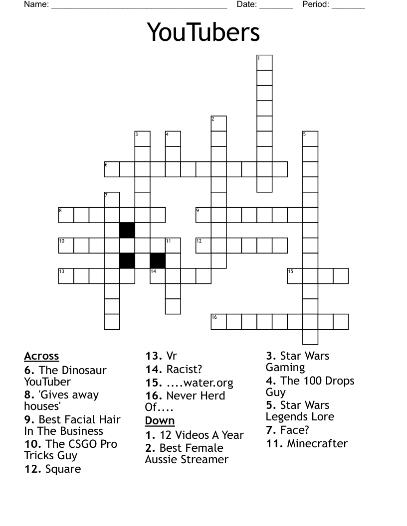 YouTubers Crossword