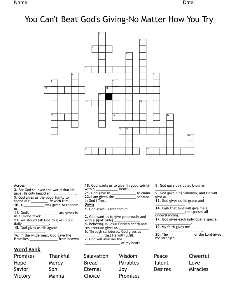 You Can't Beat God's Giving-No Matter How You Try Crossword