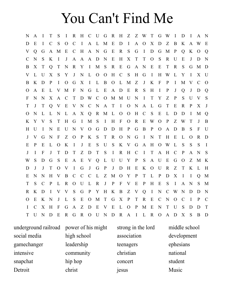 You Can't Find Me Word Search