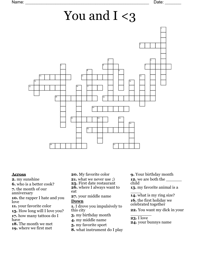 You and I <3 Crossword