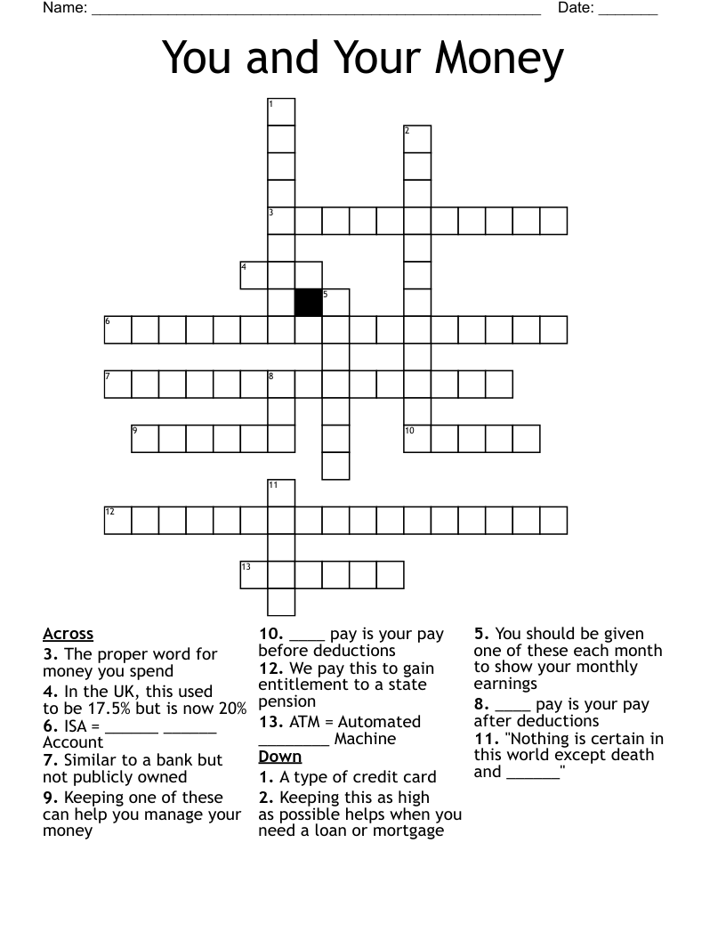 You and Your Money Crossword