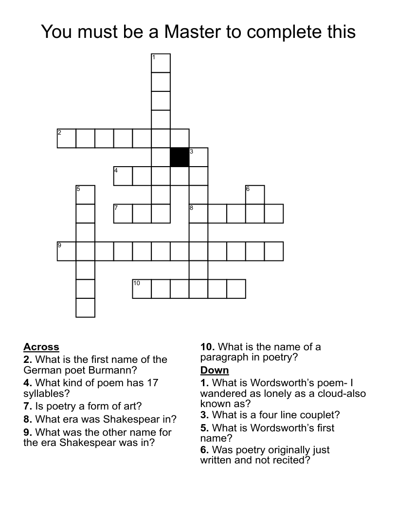 You must be a Master to complete this Crossword