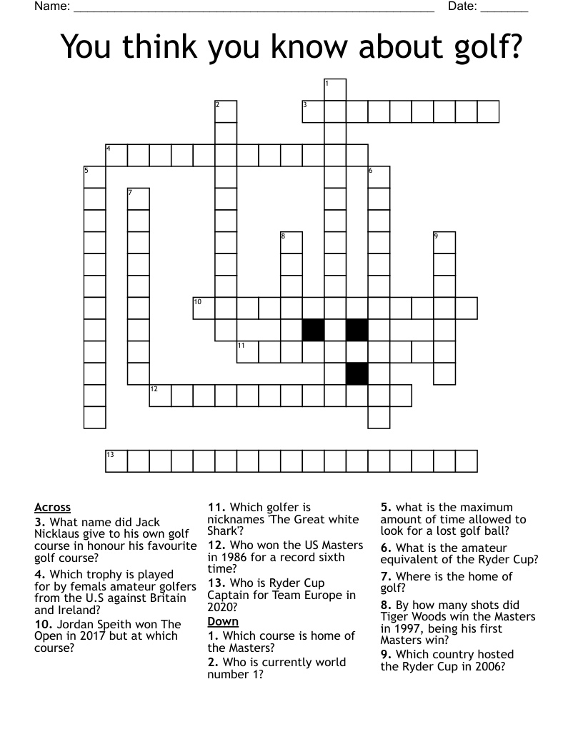 You think you know about golf? Crossword