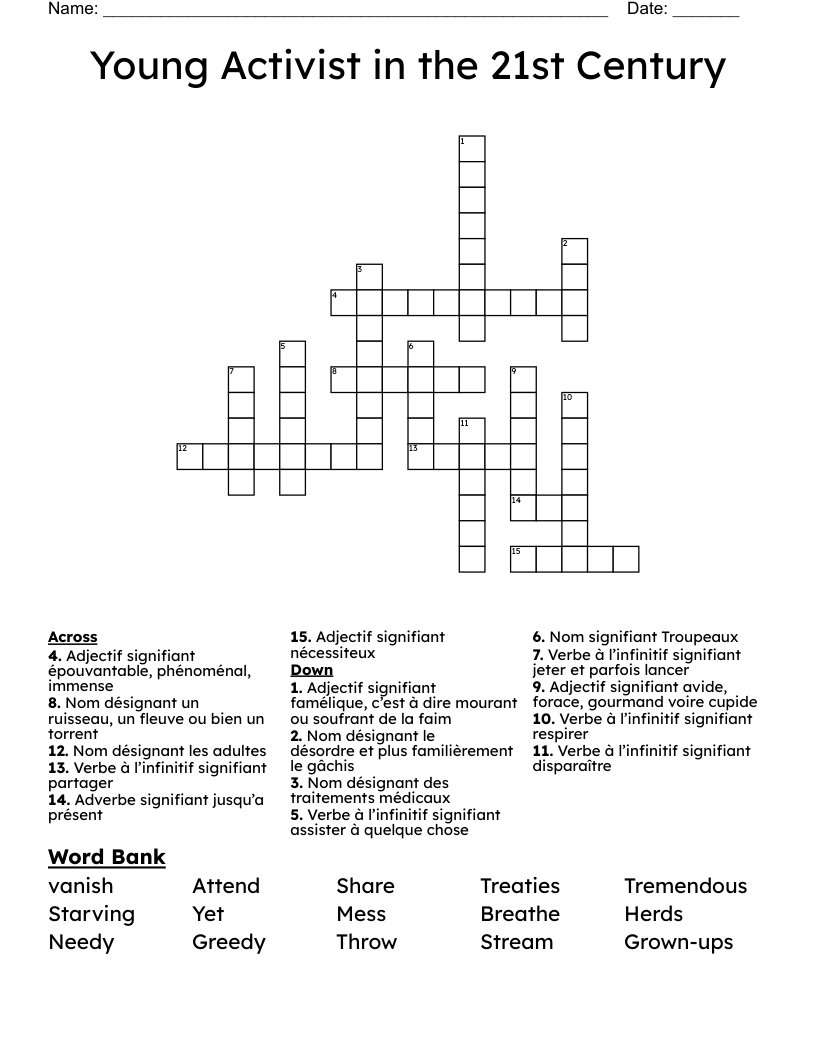 Young Activist in the 21st Century  Crossword