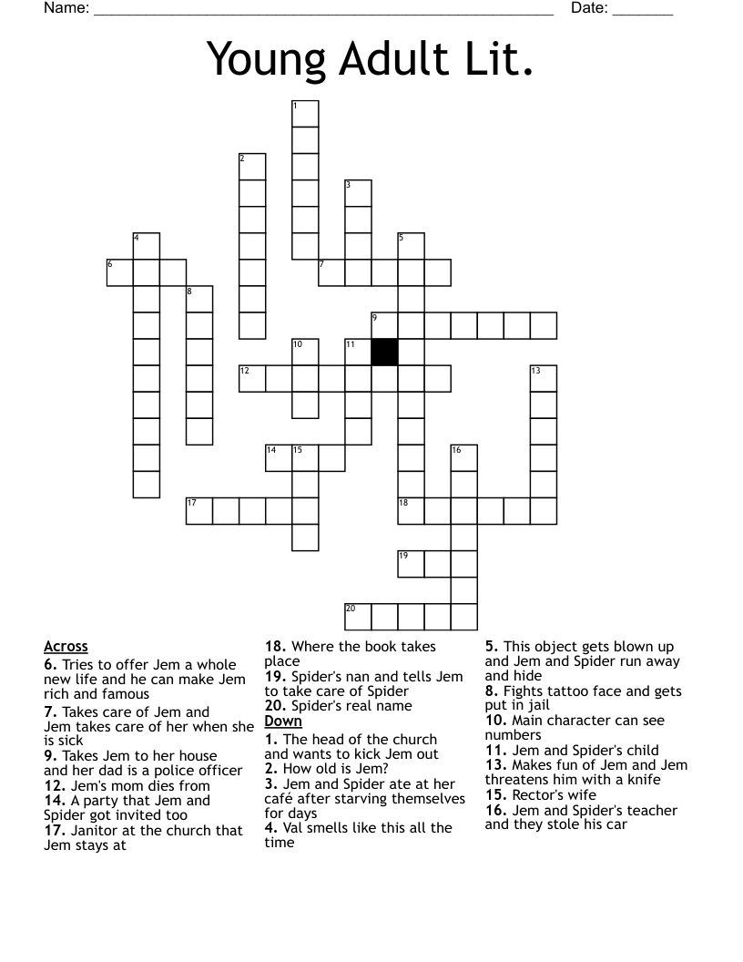 Young Adult Lit. Crossword