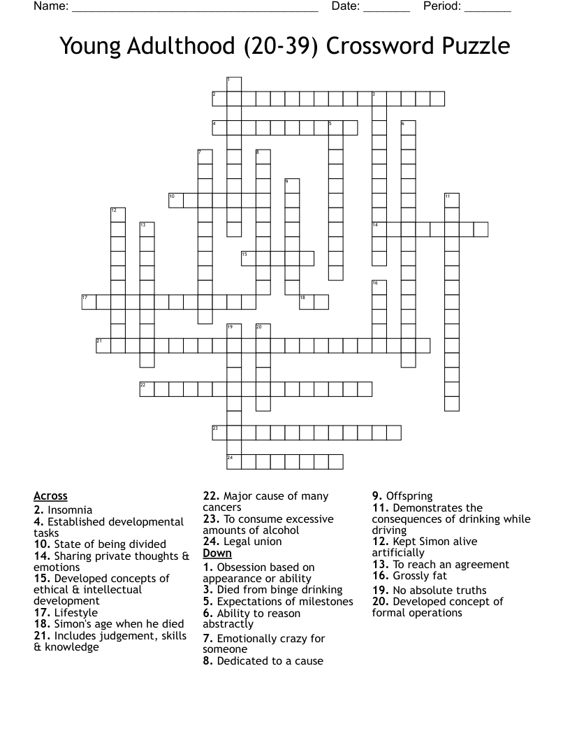 Young Adulthood (20-39) Crossword Puzzle