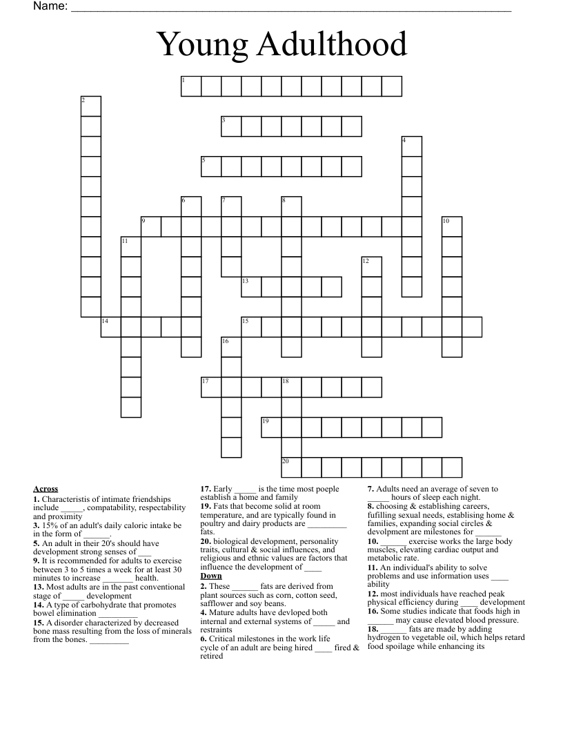 Young Adulthood  Crossword