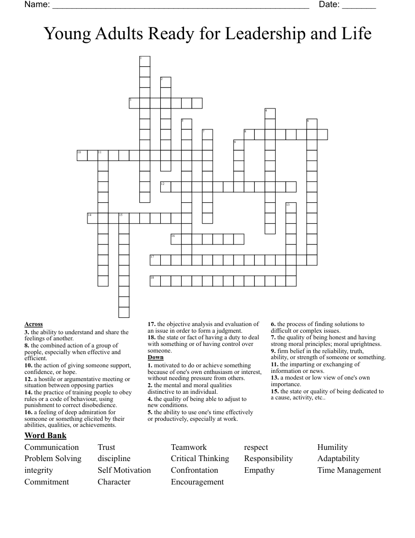 Young Adults Ready for Leadership and Life Crossword