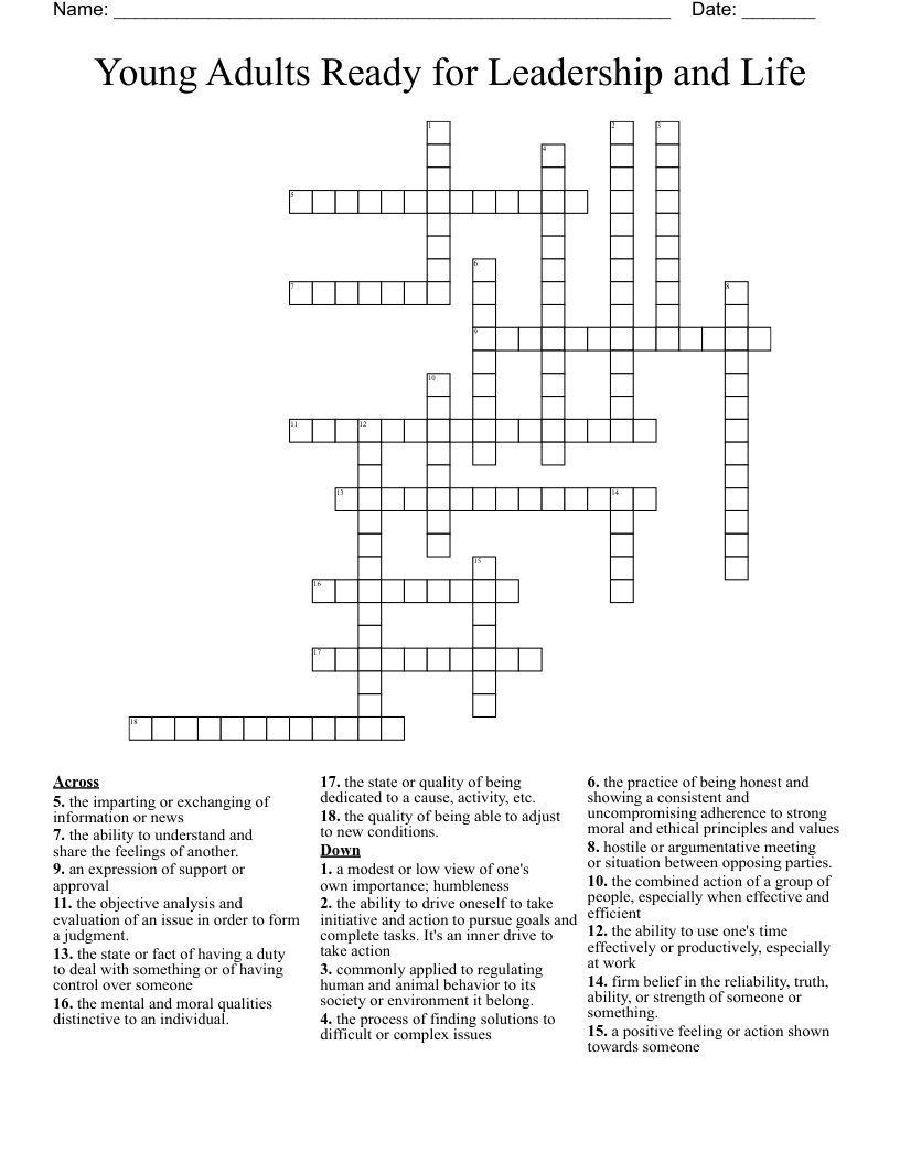 Young Adults Ready for Leadership and Life Crossword