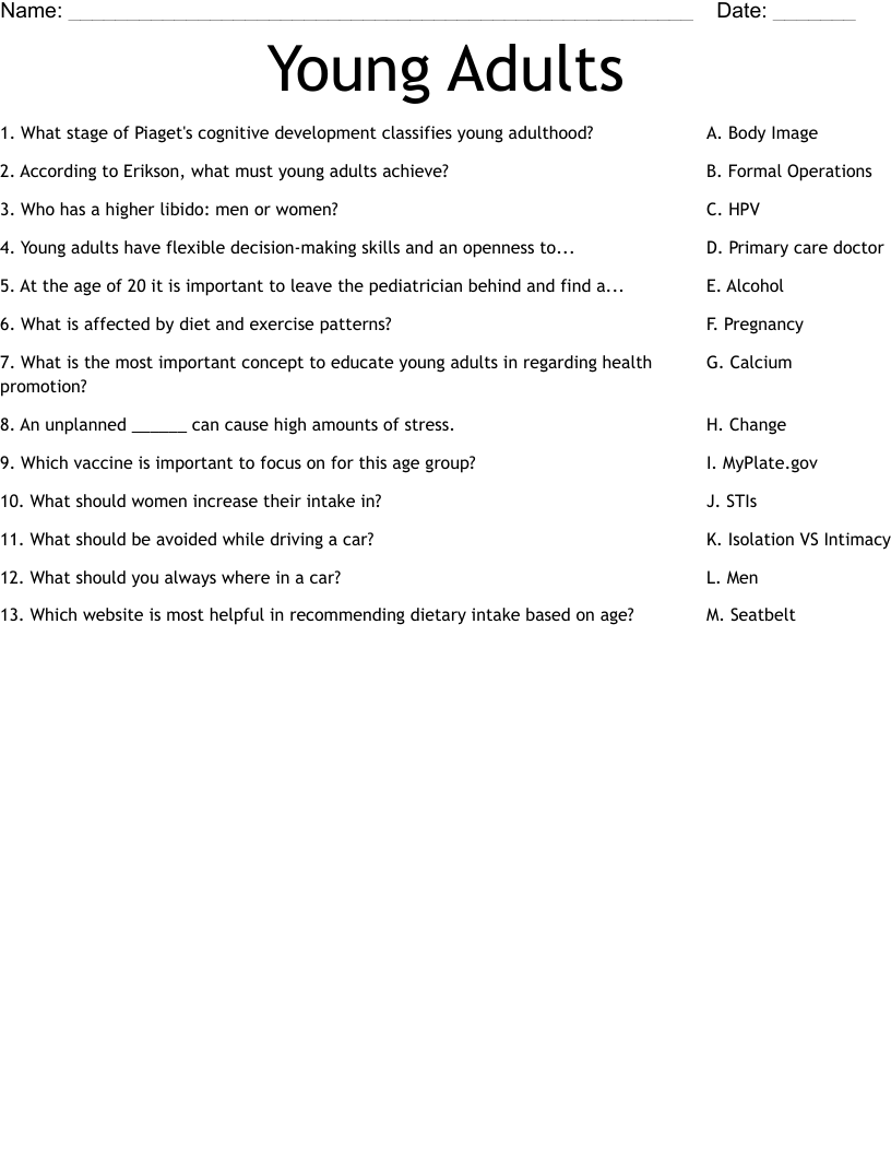Young Adults  Worksheet