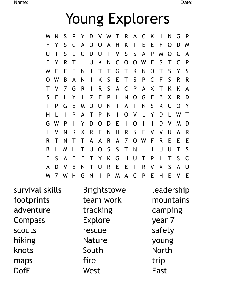 Young Explorers  Word Search