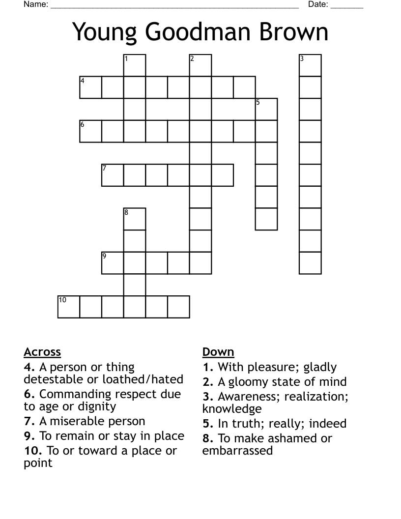 Young Goodman Brown Crossword