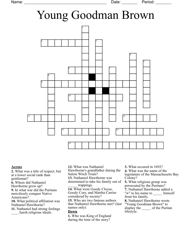 Young Goodman Brown Crossword