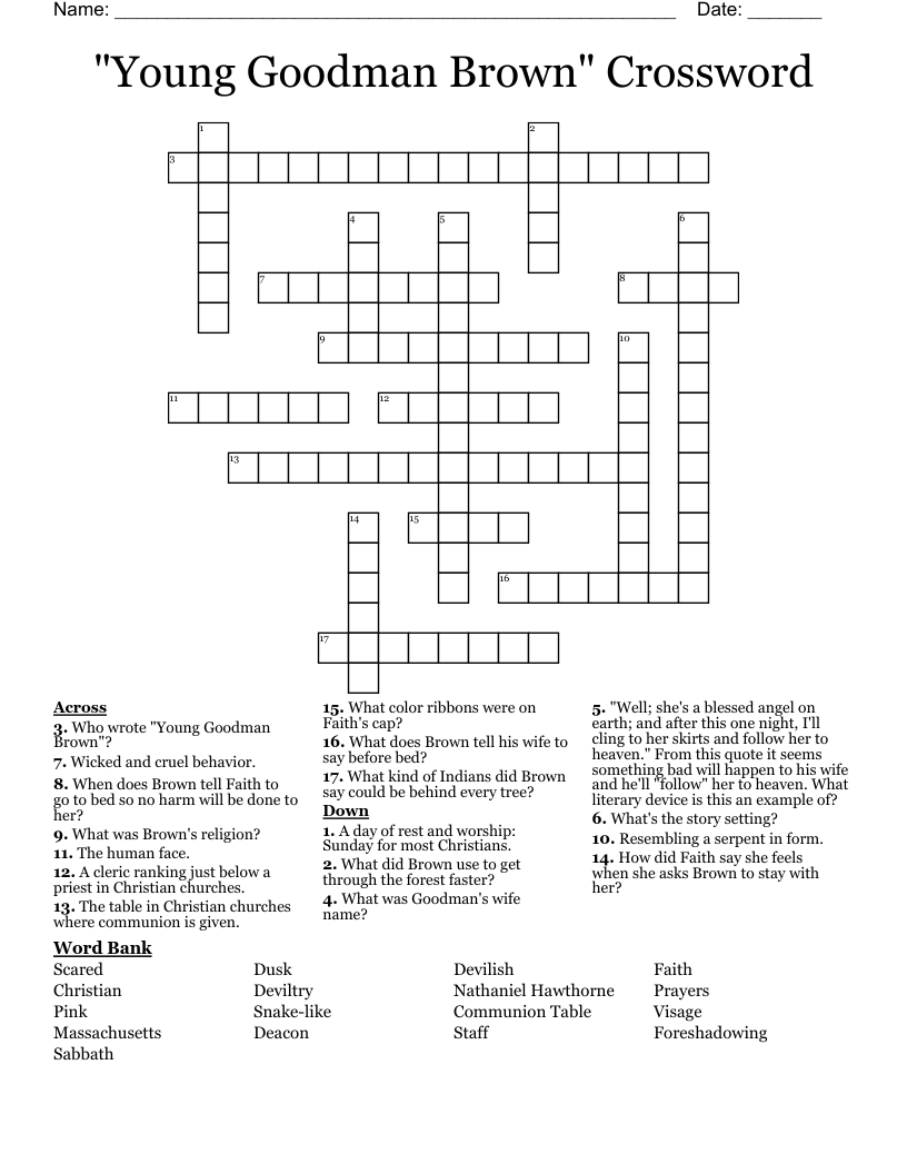 "Young Goodman Brown" Crossword