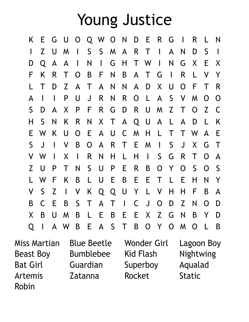 Young Justice Word Search