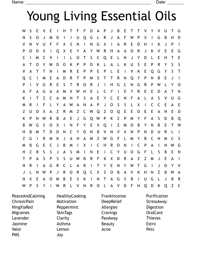 Young Living Essential Oils Word Search