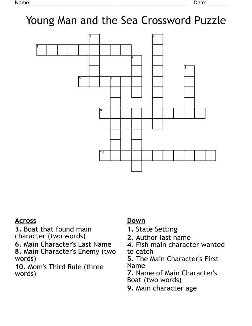 Young Man and the Sea Crossword Puzzle