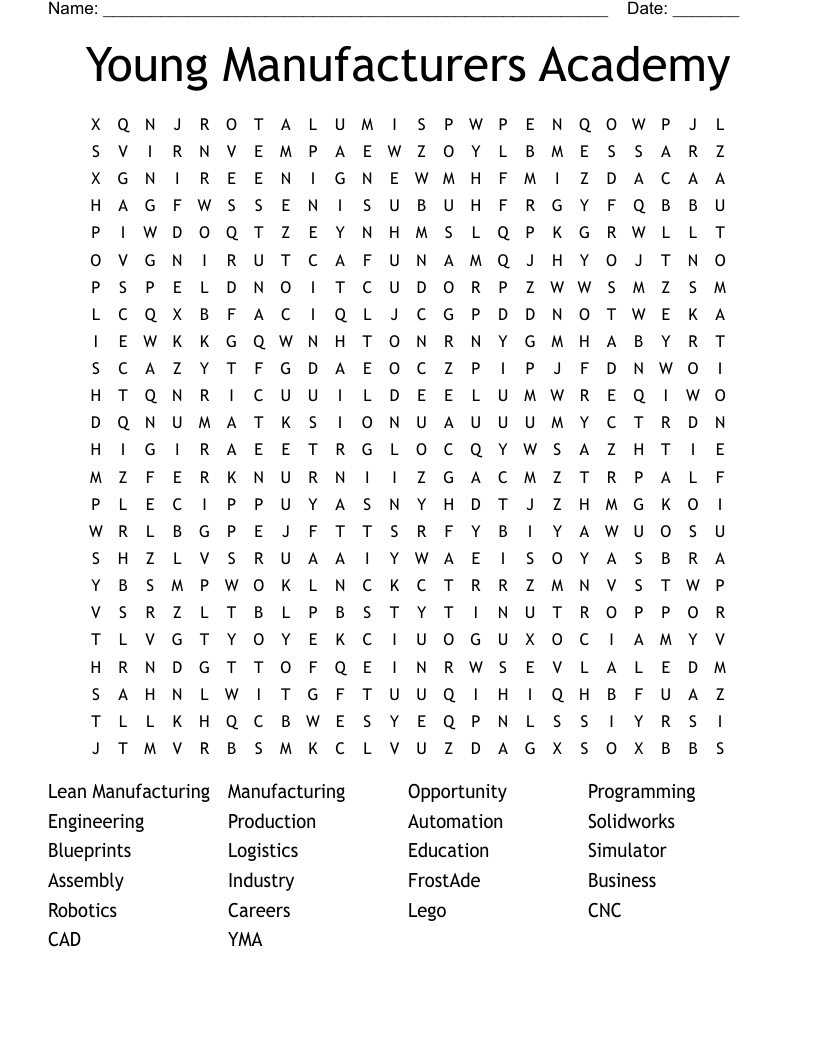 Young Manufacturers Academy Word Search