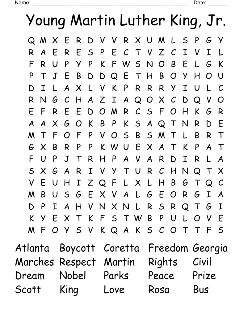 Young Martin Luther King, Jr. Word Search