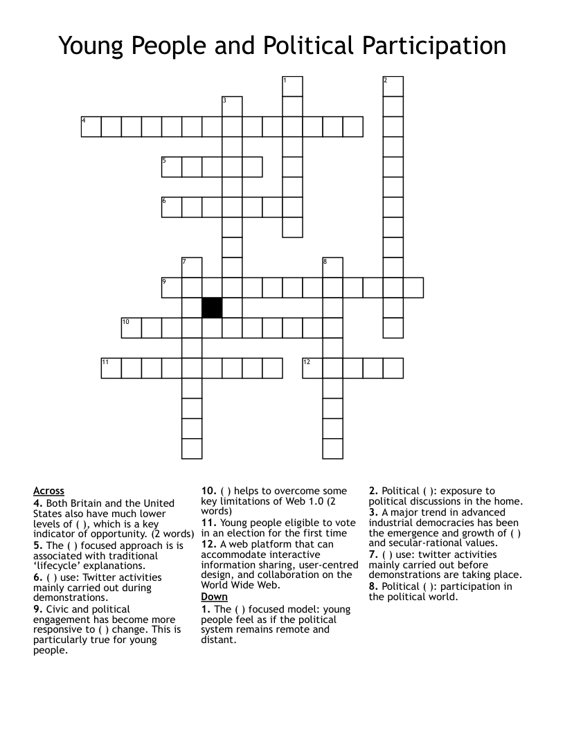 Young People and Political Participation Crossword