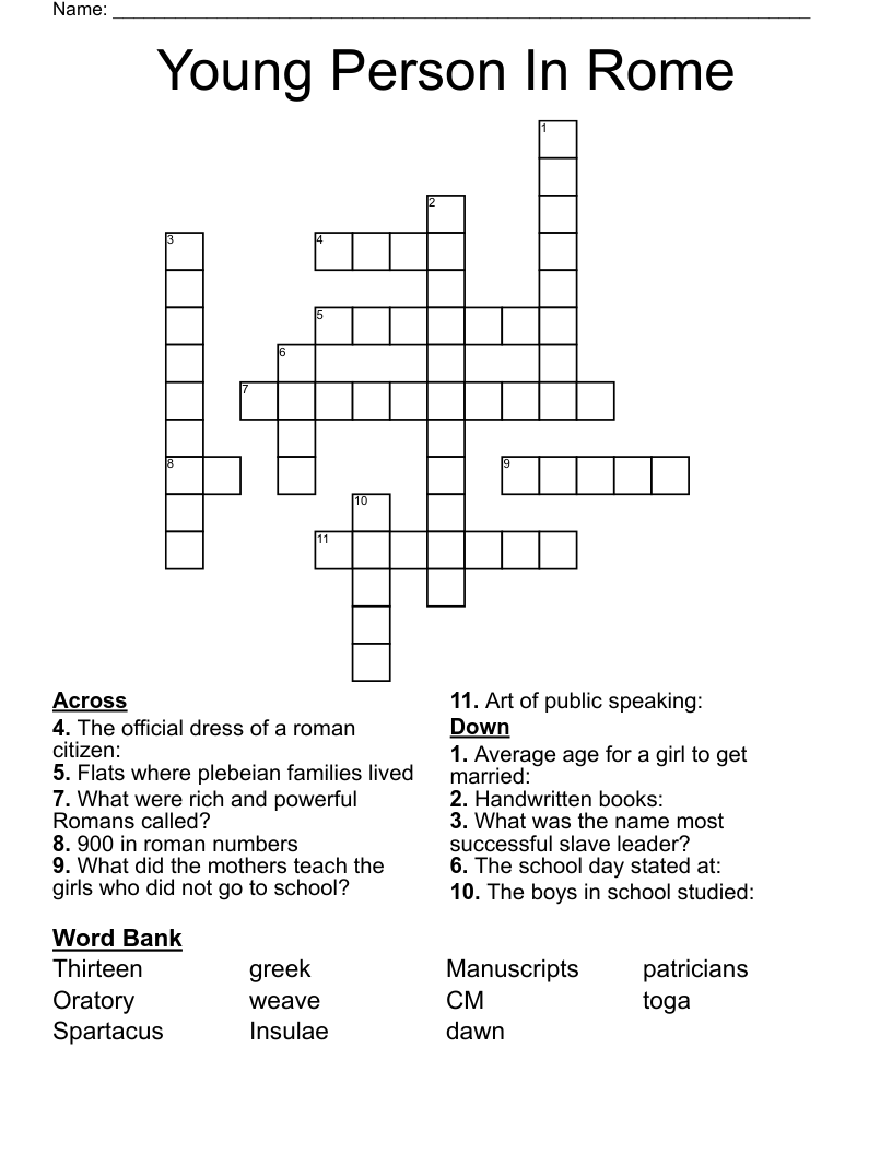 Young Person In Rome Crossword