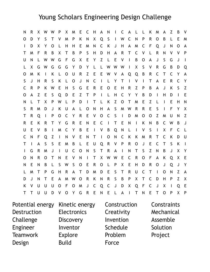 Young Scholars                  Engineering Design Challenge Word Search