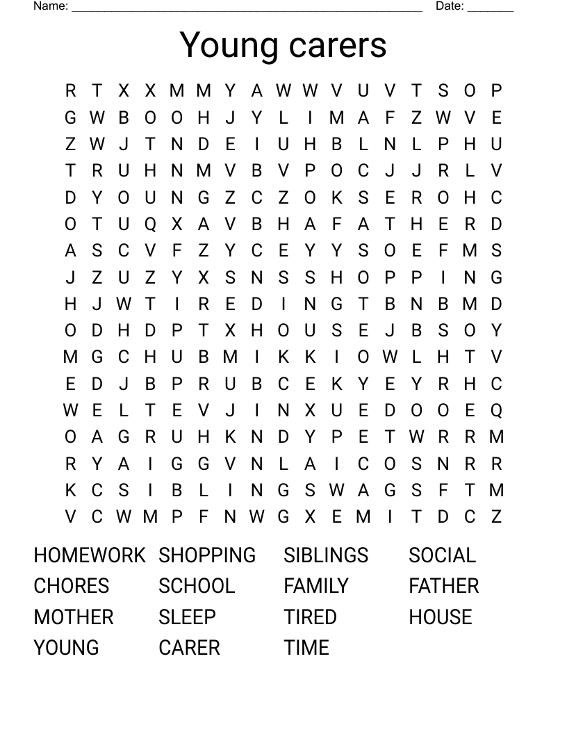 Young carers Word Search